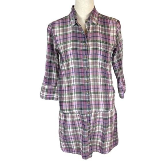 GAP purple plaid 3/4 sleeve button down shirt dress, size xs - Picture 1 of 7